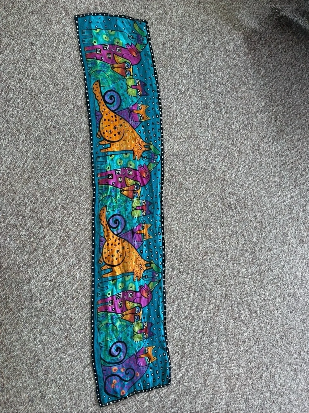 Vintage Silk Laurel Burch Long Dog and Cat Scarf